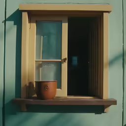 the window of a green painted building