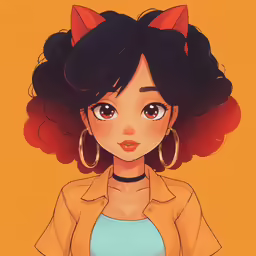 a girl with black hair and orange shirt