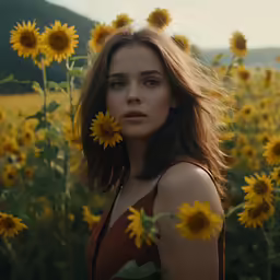 a beautiful woman in a field of sunflowers