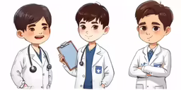 four different poses of the same person holding a clipboard