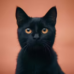 a black cat with orange eyes sitting