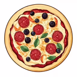 a small pizza with olives, tomato, black olives and spinach