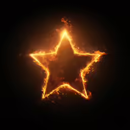 an abstract golden star, lit up by flame