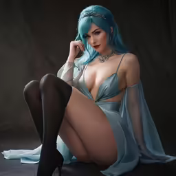 a beautiful young woman with green hair and tattoos sitting on the floor