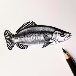 a drawing of a fish next to a marker