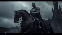 an image of a man riding a horse in a gothic scene