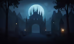 there is a castle with a light that is lit up