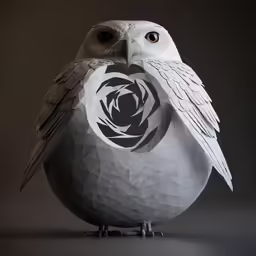 a white owl sitting on top of a gray ground