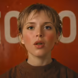 the girl is standing and looking at the camera