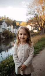 this little girl looks like she has just gotten into school and is very happy with the camera