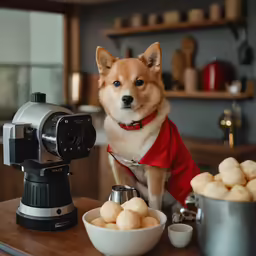 a small brown and black dog is looking at a camera