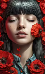 a woman with a flower wreath around her neck
