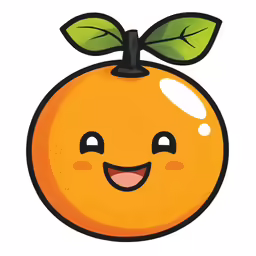 an orange with leaves and the face of a smiley face