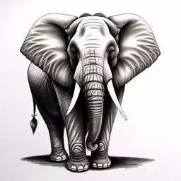an elephant with long tusks standing in the sun,a black and white photo of an elephant in ink,a drawing of an elephant with tusks,a drawing of an elephant with tusks,an elephant pencil drawing with black ink