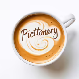 a cup of coffee with the words pictorial written in it
