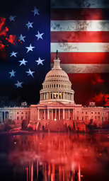 the capitol building in washington dc is illuminated by red and white lights