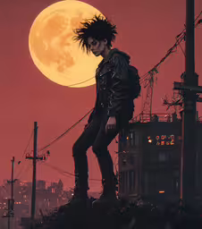 a man standing on a hill and looking at the moon,a person standing on top of a hillside next to a full moon
