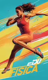 a woman running with her leg in the air