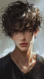 an artistic photo of a man with black hair,a drawing of a male with his hair wet