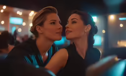 two women sharing a kiss at a event
