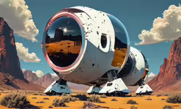 a futuristic looking space ship on a desert