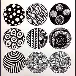 different circles with different designs on them,a drawing of different circles in black and white