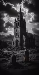 the old gothic church is dark, yet abandoned