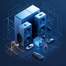 there is an image of a speakers and cars in front