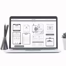 a computer monitor displays a design manual for the company