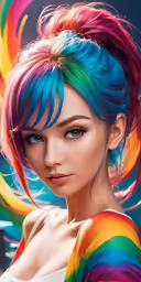 woman with bright hair wearing rainbow colored hair