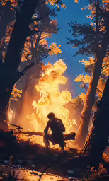 there is a man holding a log in the middle of a fire