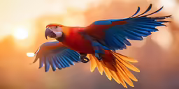 the parrots is flying very high with its wings