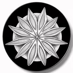 a close up view of a flower on a black plate