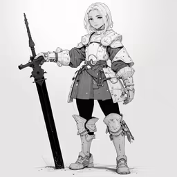 an anime character standing with a sword and armor