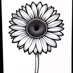 the sunflower is very large and big,an ink drawing of a large white sunflower