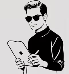 an image of a man holding his ipad