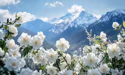 beautiful flowers with mountains in the background