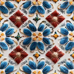 a close up view of colorful flower and leaf design on ceramic tile