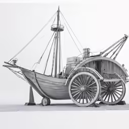 an old fashion sailing machine in the shape of a boat