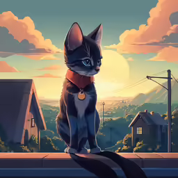 a cat sitting in the middle of a road looking down