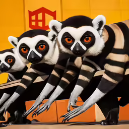 there are three lemurs with one being reaching for a box