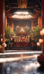the beautiful lady is sitting alone on the table