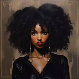 a black woman with an afro hair in front of a brown background,a drawing of a woman with large earrings