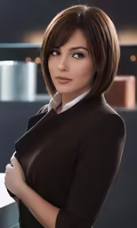 a woman wearing a dress shirt standing up