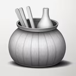 a cup filled with metal utensils and an empty container