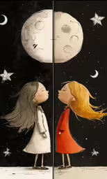 two young girls stare at the stars above them