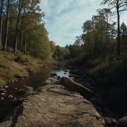 a rocky stream in the middle of a forest