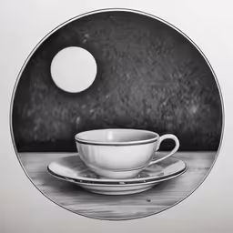 a picture of a white plate, cup and saucer