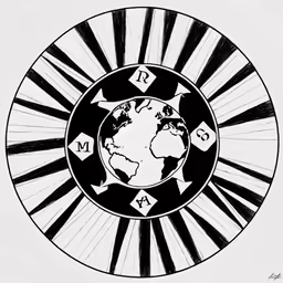 a drawing of a globe on a circular pattern