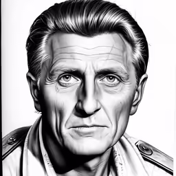 black and white portrait drawing of a man in uniform